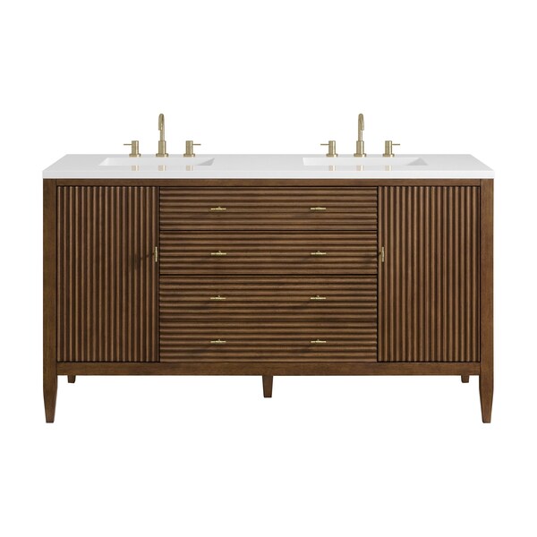 James Martin Vanities 60'' Double Vanity, Mid Century Walnut w/ 3 CM White Zeus Quartz Top 485-V60D-WLT-3WZ - main